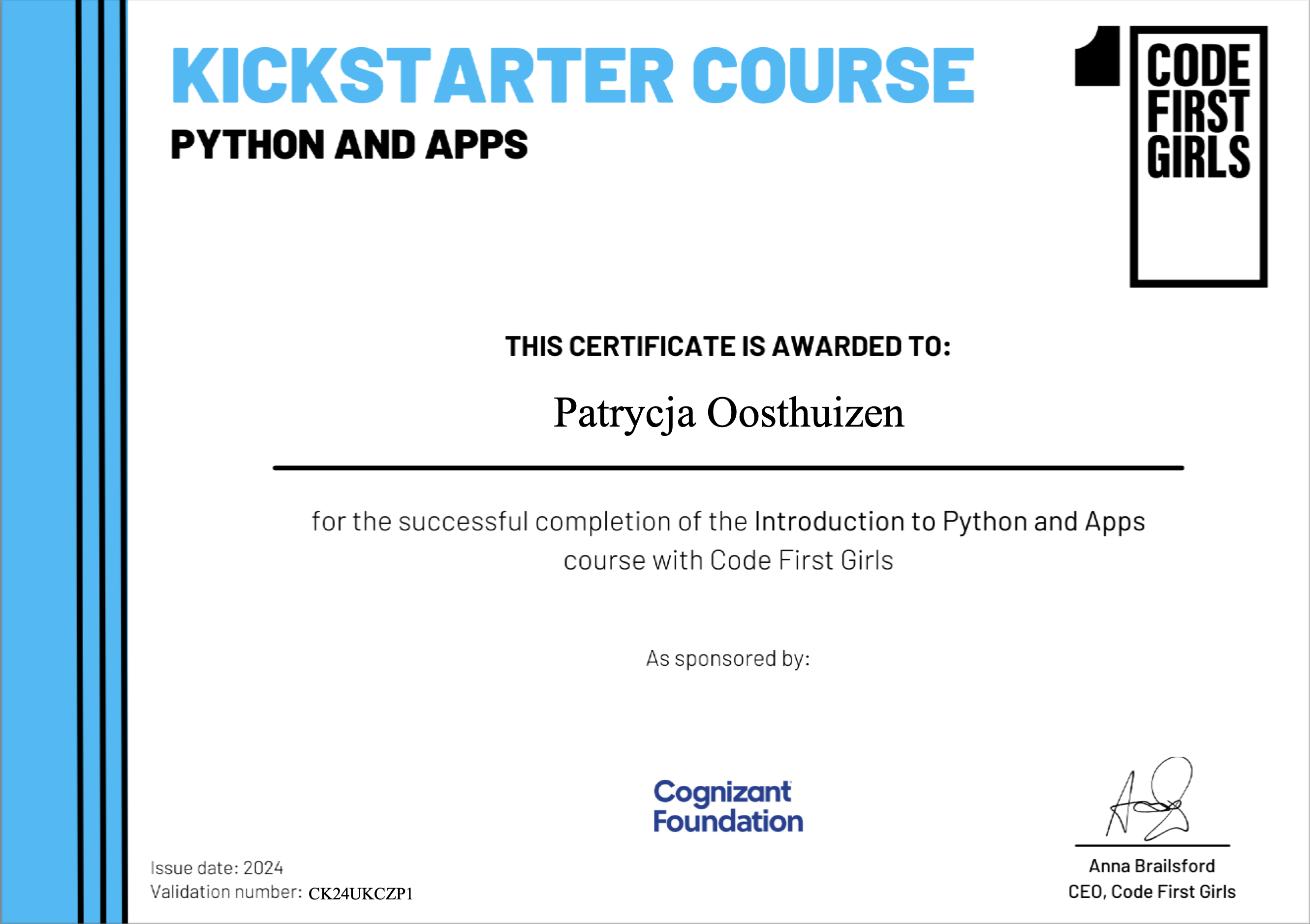 Patrycja's CFG certificate Patrycja's CFG certificate